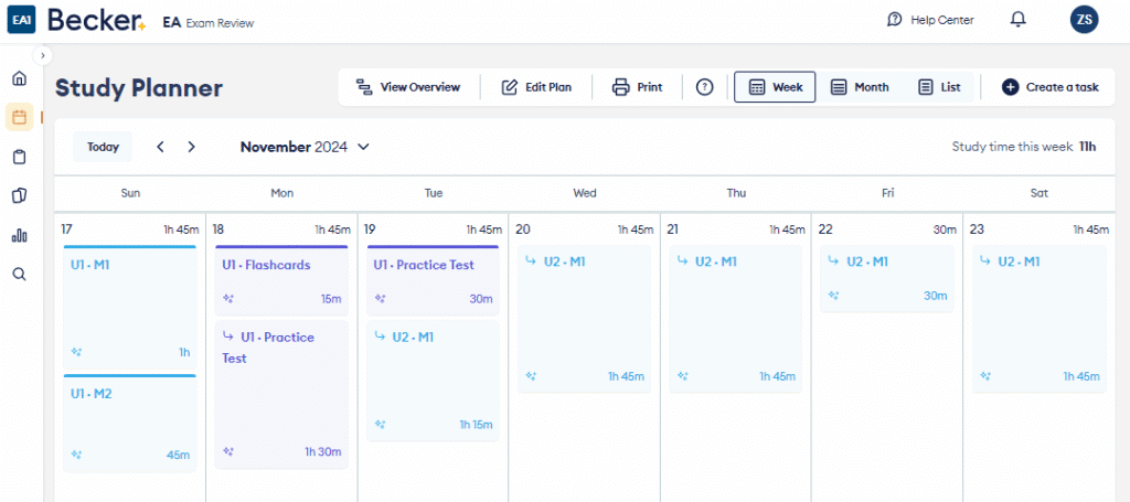 Becker EA study planner