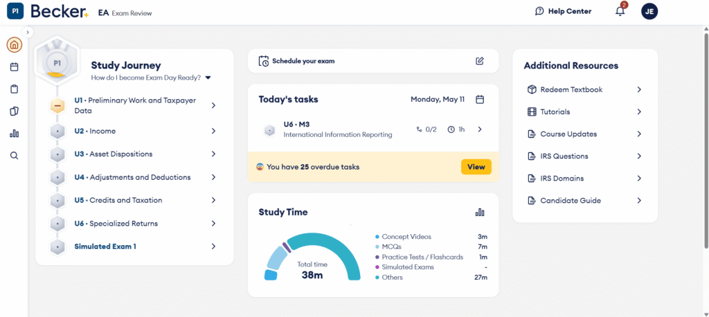 Becker EA course dashboard