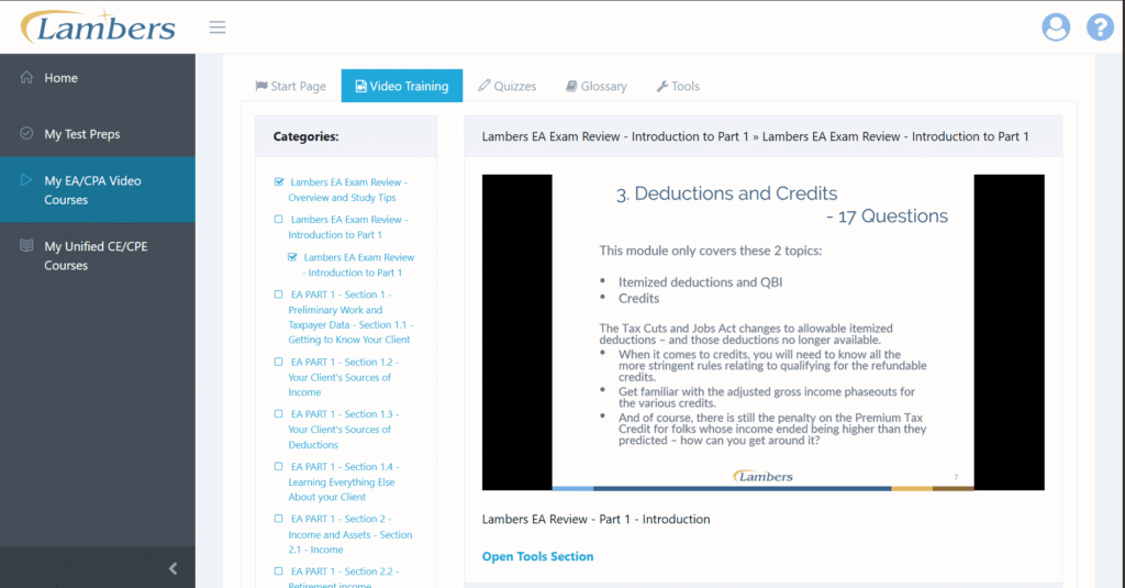 Lambers EA course dashboard
