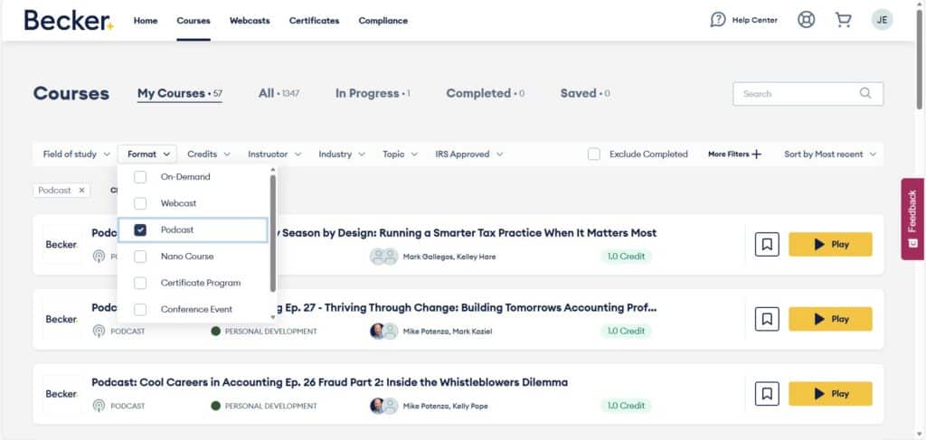 Becker CPE courses and podcasts